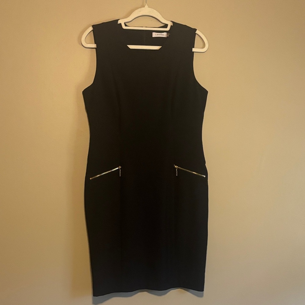 Calvin Klein Black Midi Dress with Zipper Accents - Size 12